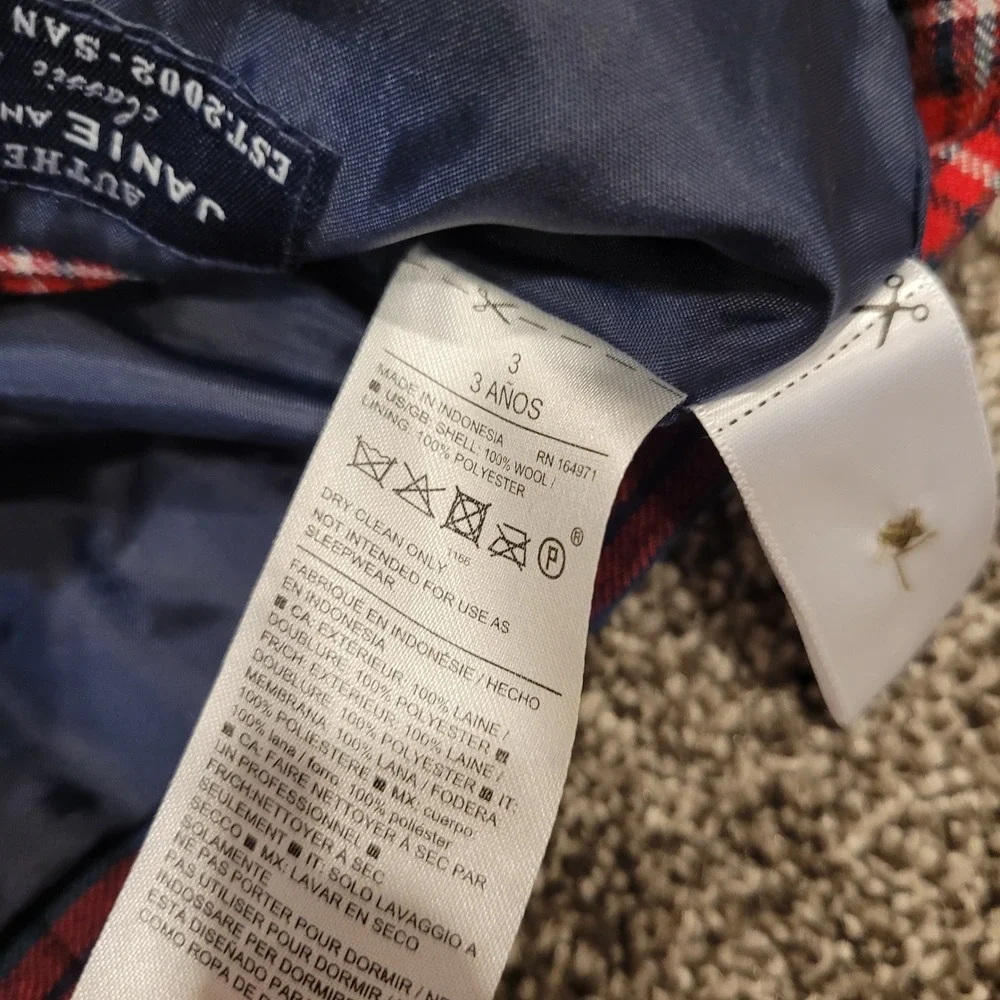 Janie and Jack Boys Navy Red Plaid 100% Wool Vest Size 3 Holiday Formal Dressy